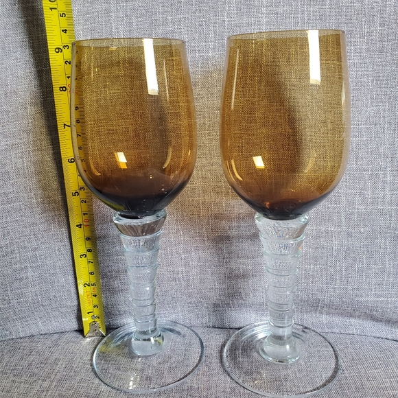 Vintage Amber Wine Glass Set of 2 Stems Grapes - Picture 2 of 4